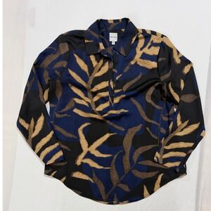 NIC+ZOE Blue Abstract Leaf Print Popover Blouse Women's Large